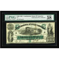 T5 $100 1861. PMG About Uncirculated 58 T5 $100 1861.