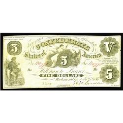 T11 $5 1861. Rare Bb block. Very Fine. T11 $5 1861.