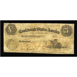 T32 $5 1861. This "Blacksmith & Boy" issue VG+ T32 $5 1861.