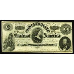 T49 $100 1862. Dark green ink inhabits the back of this T49 $100 1862.