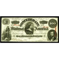 T56 $100 1863. Light folds are uncovered after much scr T56 $100 1863.