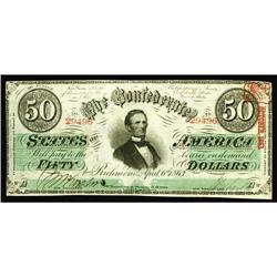 T57 $50 1863. Serial number embossing is noticed on thi T57 $50 1863.