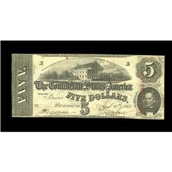 T60 $5 1863. This vivid note exhibits strong embossing T60 $5 1863.