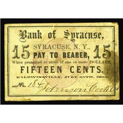 Baldwinsville, NY- Johnston Cork Co. 15¢ July 25, 1862 Baldwinsville, NY- Johnston Cork Co.