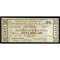 Austin, TX- Treasury Warrant $50 1864 Cr. TW-32A Medler Austin, TX- Treasury Warrant