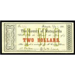Matagorda, TX- County of Matagorda $2 July 1, 1862 Matagorda, TX- County of Matagorda