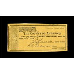 Palestine, TX County of Anderson 25¢ Feb. 1, 1863 Medla Palestine, TX- County of Anderson