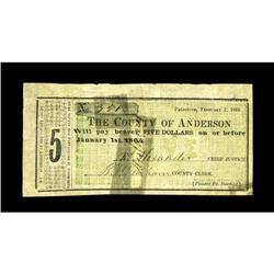 Palestine, TX County of Anderson $5 Feb. 1, 1863 Medlar Palestine, TX- County of Anderson