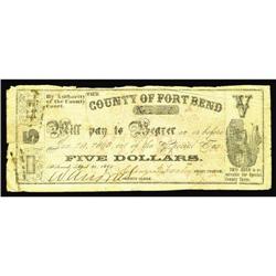 Richmond, TX- County of Fort Bend $5 April 20, 1862 Med Richmond, TX- County of Fort Bend