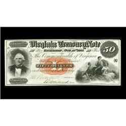 Richmond, VA- Virginia treasury Note $50 Oct. 15, 1862 Richmond, VA- Virginia Treasury Note
