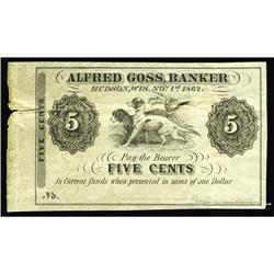 Hudson, WI- Alfred Goss, Banker 5¢ Nov. 1,1862 Krause U Hudson, WI- Alfred Goss, Banker