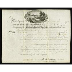 William Bingham signed Philly and Lancaster Turnpike Philadelphia and Lancaster Turnpike. 1 Share.