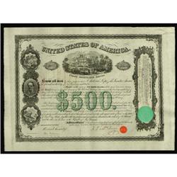 Antonio Lopez de Santa Anna signed $500 US Bond United States of America. $500 Bond