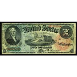 Fr. 42 $2 1869 Legal Tender Fine. Serial # slopes down. Fr. 42 $2 1869 Legal Tender Fine.