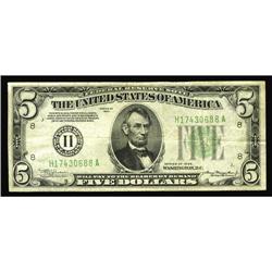 Fr. 1955-H $5 1934 Mule Federal Reserve Note. Inverted Fr. 1955-H $5 1934 Mule Federal Reserve Note.