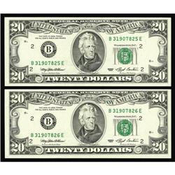 Fr. 2079-B $20 1993 Federal Reserve Notes. Two Consecut Fr. 2079-B $20 1993 Federal Reserve Notes. T