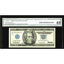 Fr. 2086-F $20 1999 Federal Reserve Note. CGA Gem Uncir Fr. 2086-F $20 1999 Federal Reserve Note. CG