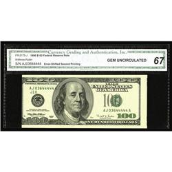 Fr. 2175-J $100 1996 Federal Reserve Note. CGA Gem Unci Fr. 2175-J $100 1996 Federal Reserve Note. C