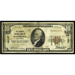 Pasadena, CA - $10 1929 T1 The Security NB Mismatch # Pasadena, CA