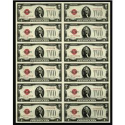 Fr. 1508 $2 1928G Legal Tender Notes. Uncut Sheet of 12 Fr. 1508 $2 1928G Legal Tender Notes. Uncut 