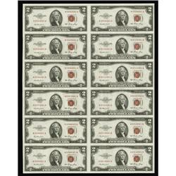 Fr. 1509 $2 1953 Legal Tender Notes. Uncut Sheet of 12. Fr. 1509 $2 1953 Legal Tender Notes. Uncut S
