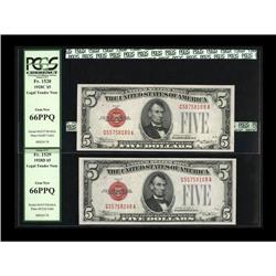 Fr. 1529/Fr. 1528 Reverse Changeover Pair $5 1928D/C Fr. 1529/Fr. 1528 Reverse Changeover Pair $5 19