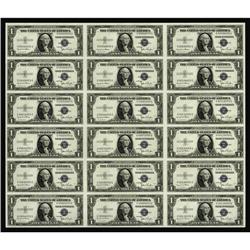 Fr. 1613N $1 1935D Narrow Silvers. Uncut Sheet of 18 Fr. 1613N $1 1935D Narrow Silver Certificates. 