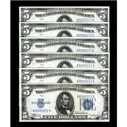 Fr. 1650 $5 1934 Silver Certificates. Six Consecutive E Fr. 1650 $5 1934 Silver Certificates. Six Co