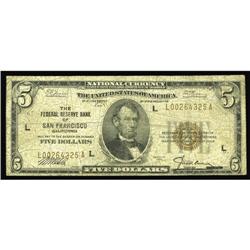 Fr. 1850-L $5 1929 Federal Reserve Bank Note. Very Good Fr. 1850-L $5 1929 Federal Reserve Bank Note
