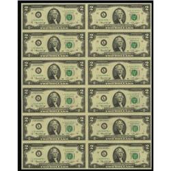Fr. 1935-L* $2 1976 Federal Reserve Notes. Uncut Sheet Fr. 1935-L* $2 1976 Federal Reserve Notes. Un