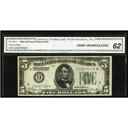 Fr. 1951-I $5 1928A Federal Reserve Note. CGA Crisp Unc Fr. 1951-I $5 1928A Federal Reserve Note. CG