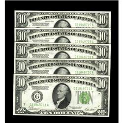 Fr. 2002-G $10 1928B Federal Reserve Notes. Five Consec Fr. 2002-G $10 1928B Federal Reserve Notes. 