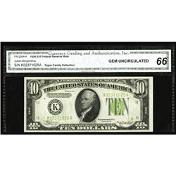 Fr. 2004-K $10 1934 Federal Reserve Note. CGA Gem Uncir Fr. 2004-K $10 1934 Federal Reserve Note. CG