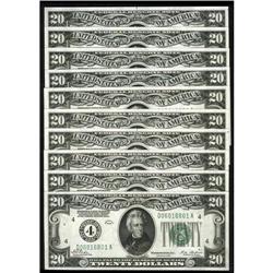 Fr. 2050-D $20 1928 FRNs. 10 Consecutive Notes CU Fr. 2050-D $20 1928 Federal Reserve Notes. Ten Con