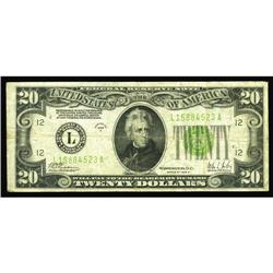 Fr. 2053-L $20 1928C Federal Reserve Note. Fine+.A very Fr. 2053-L $20 1928C Federal Reserve Note. F