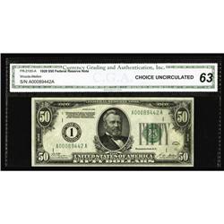 Fr. 2100-A $50 1928 Federal Reserve Note. CGA Choice Un Fr. 2100-A $50 1928 Federal Reserve Note. CG