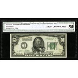 Fr. 2100-A $50 1928 Federal Reserve Note. CGA About Unc Fr. 2100-A $50 1928 Federal Reserve Note. CG