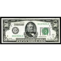 Fr. 2101-D $50 1928A Federal Reserve Note. Choice Crisp Fr. 2101-D $50 1928A Federal Reserve Note. C