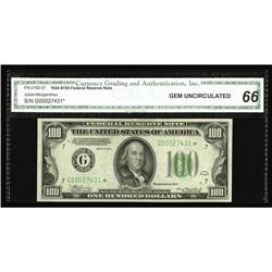 Fr. 2152-G* $100 1934 Federal Reserve Note. CGA Gem Unc Fr. 2152-G* $100 1934 Federal Reserve Note. 
