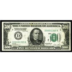 Fr. 2200-D $500 1928 Federal Reserve Note. Very Fine-Ex Fr. 2200-D $500 1928 Federal Reserve Note. V