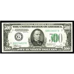 Fr. 2202-G $500 1934A Federal Reserve Note. Choice Cris Fr. 2202-G $500 1934A Federal Reserve Note. 