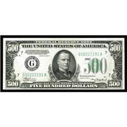Fr. 2202-G $500 1934A Federal Reserve Note. Choice Cris Fr. 2202-G $500 1934A Federal Reserve Note. 