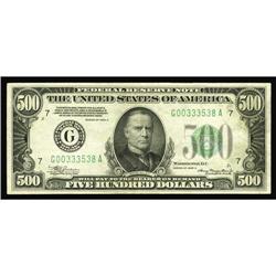 Fr. 2202-G $500 1934A Federal Reserve Note. Extremely F Fr. 2202-G $500 1934A Federal Reserve Note. 