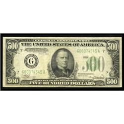 Fr. 2202-G $500 1934A Federal Reserve Note. Very Fine.A Fr. 2202-G $500 1934A Federal Reserve Note. 