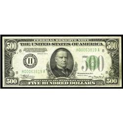 Fr. 2202-H $500 1934A Federal Reserve Note. Extremely F Fr. 2202-H $500 1934A Federal Reserve Note. 