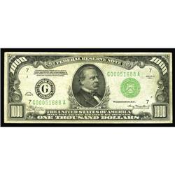 Fr. 2211-G $1000 1934 Dark Green Seal Federal Reserve N Fr. 2211-G $1000 1934 Dark Green Seal Federa