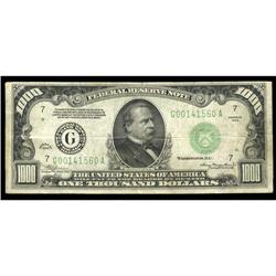 Fr. 2211-G $1000 1934 Federal Reserve Note. Very Fine.T Fr. 2211-G $1000 1934 Federal Reserve Note. 