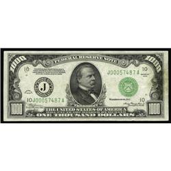 Fr. 2211-J $1000 1934 Federal Reserve Note. Choice Abou Fr. 2211-J $1000 1934 Federal Reserve Note. 