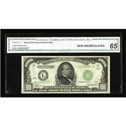 Fr. 2211-L* $1000 1934 Federal Reserve Note. CGA Gem Un Fr. 2211-L* $1000 1934 Federal Reserve Note.