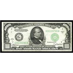 Fr. 2212-G $1000 1934A Federal Reserve Note. Crisp Unci Fr. 2212-G $1000 1934A Federal Reserve Note.